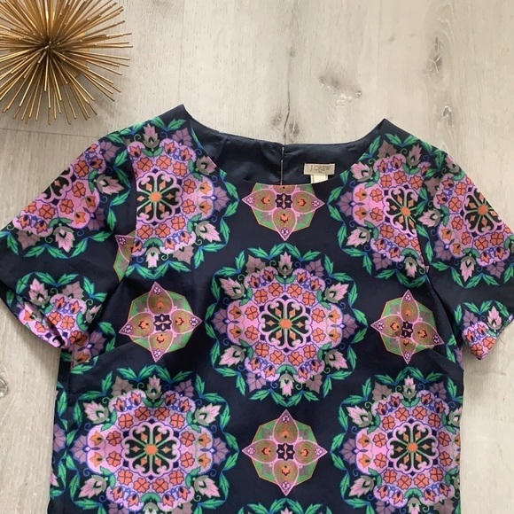 J. Crew Factory Navy purple Floral Shift Dress Sz 2 career or casual midi party - Picture 4 of 12